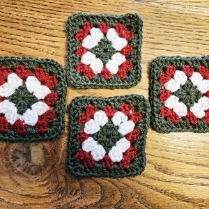 Handcrafted Holiday Crochet Coasters - Red, Green, White